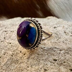 ❤️ Purple Blue Dahlia Kingman Turquoise Sterling 925 Navajo Style Ring Size 4.75